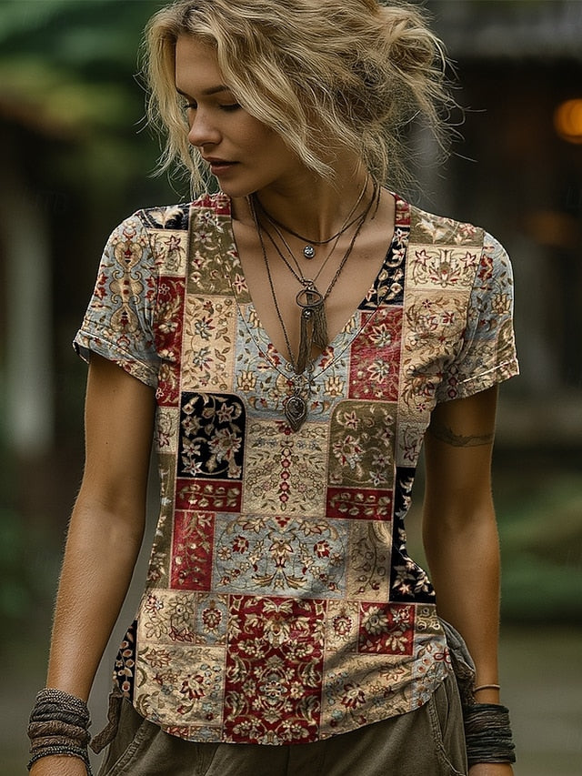 Women's T Shirt Print Graphic Paisley Plants Bohemia