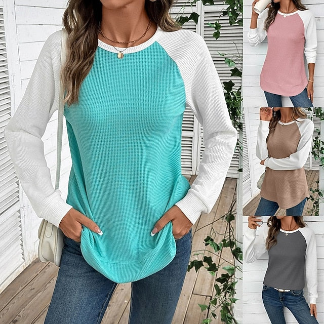 Women's T Shirt Color Block Fashion Stylish Classic Long