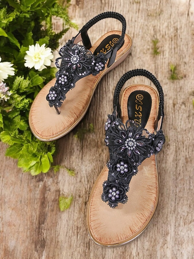 T-Strap Embellished Floral Lace Pink – Sandals Women's