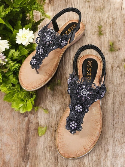 T-Strap Embellished Floral Lace Pink – Sandals Women's