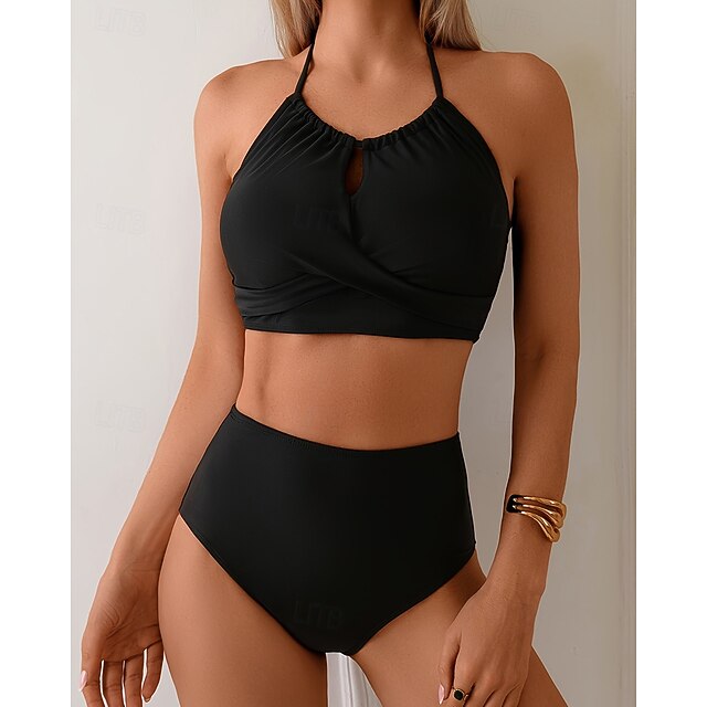 Women's Halter Bikini Top Bathing Suit 2 Pieces Solid