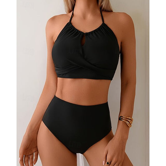 Women's Halter Bikini Top Bathing Suit 2 Pieces Solid