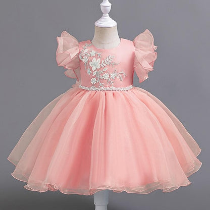 Girls' Floral Dress Wedding Sequin Sleeveless Kids Party