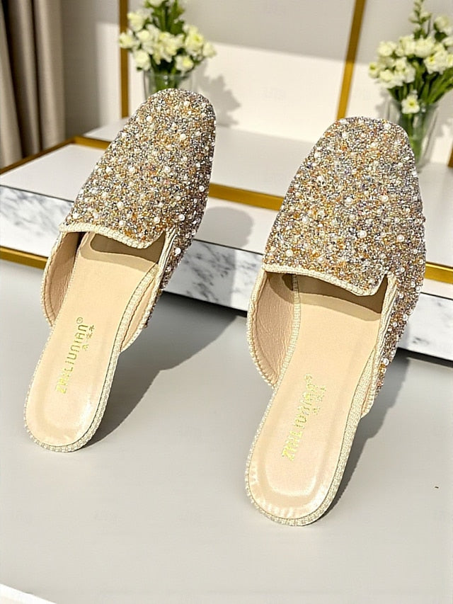 - Women's Pearl and Pink Rhinestone Mules Embellished