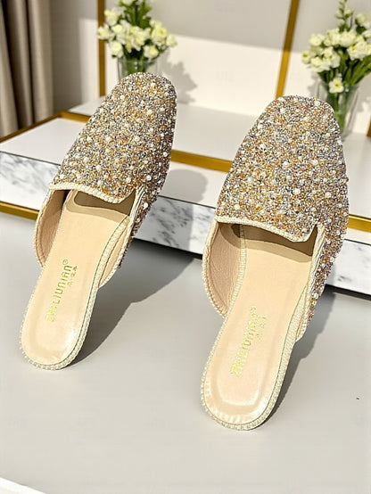 - Women's Pearl and Pink Rhinestone Mules Embellished
