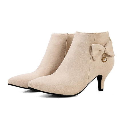 and Bow Boots Women's Pearl Pink Charm Ankle with Suede