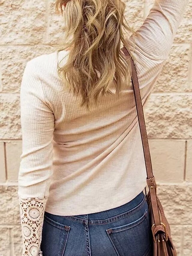 Women's Shirt Blouse Lace Tops Lace Buttons Plain Stylish