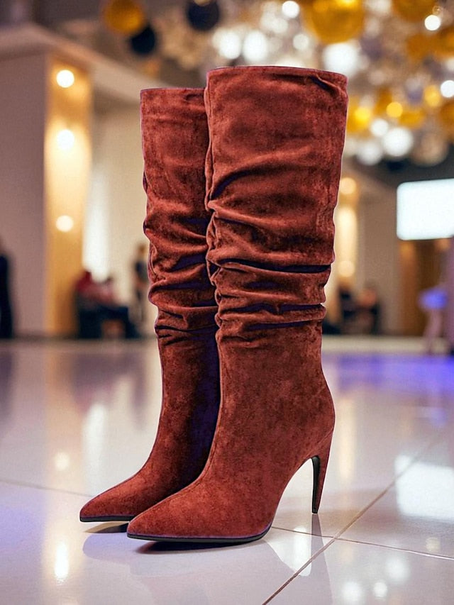 Pointed Green Women's Toe Slouch Knee - Velvet High Boots