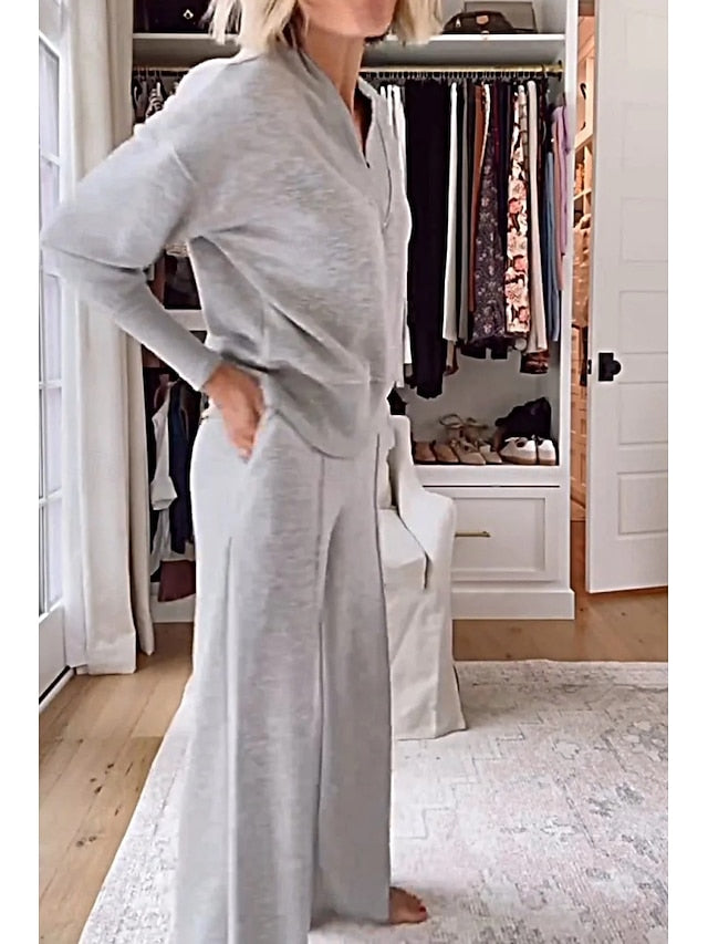 Bolero Top Pants Sets Women's V Solid Neck Sleeve Long