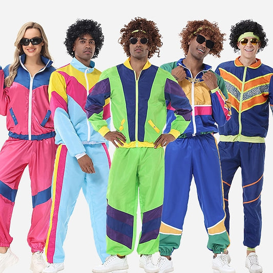 Retro Vintage 1980s Workout Outfits Cosplay Patchwork Fancy
