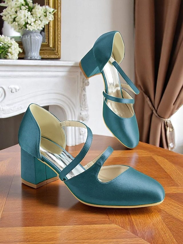 Satin Women's Mary 1950s Heels Jane Elegant Green – Block