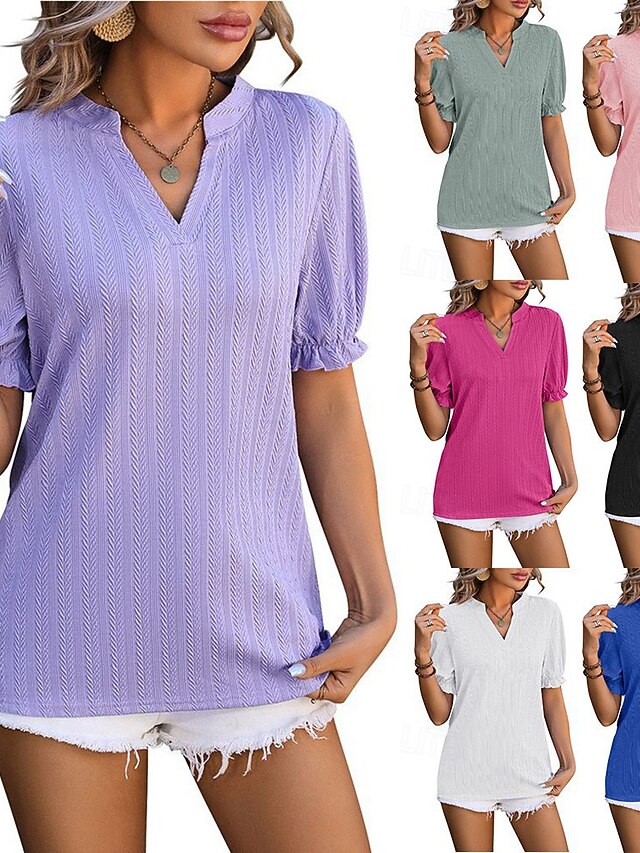 Women's Blouse Ruffle Solid Color Stylish Casual Short