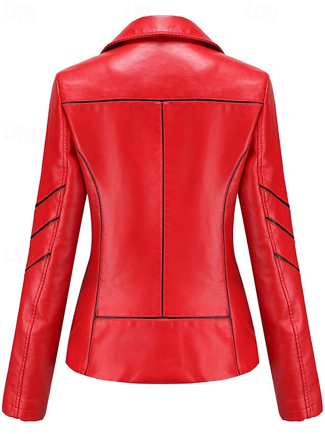 Faux Comfortable Leather Pocket Zipper Jacket Women's