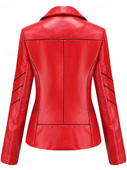 Faux Comfortable Leather Pocket Zipper Jacket Women's