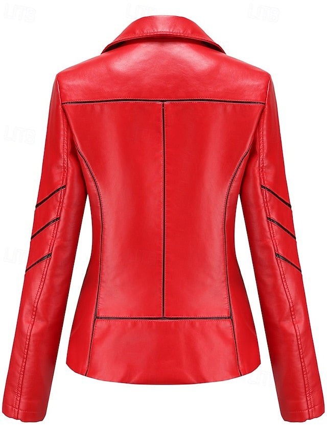 Faux Jacket Leather Pocket Zipper Women's Comfortable