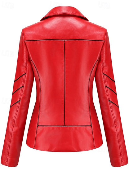 Faux Jacket Leather Pocket Zipper Women's Comfortable