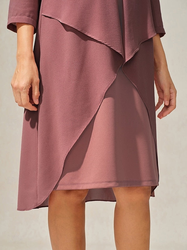 Women's Evening Dress Cape Sleeve Knee-Length Elegant Green