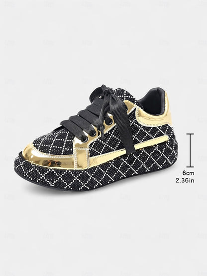 - Women's Quilted Silver Rhinestone Black and Sneakers