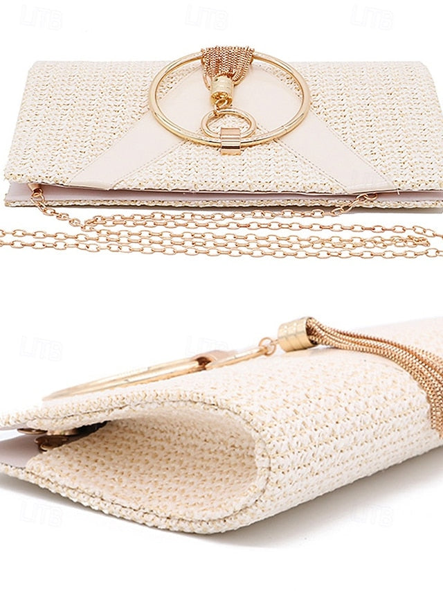 with Elegant Woven Purse Handbag Straw Clutch Women's –