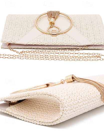 with Elegant Woven Purse Handbag Straw Clutch Women's –