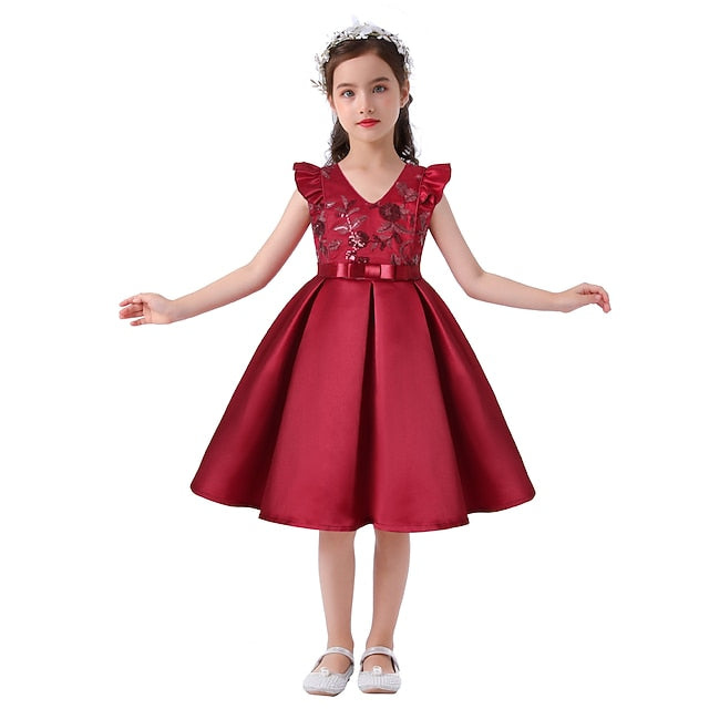 Party Dress Kids Sleeveless Girls' Color Solid Formal
