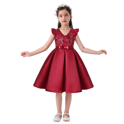 Party Dress Kids Sleeveless Girls' Color Solid Formal