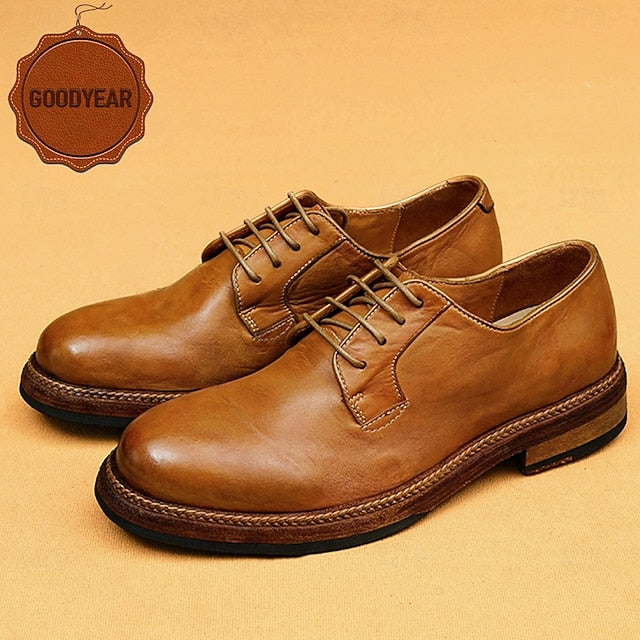 and Men's Tan Goodyear Derby Shoes Clean Leather Welt with