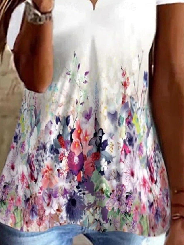 Women's T-Shirt  Floral Stylish Casual Short Sleeve V Neck