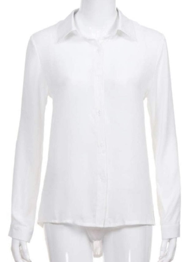 Women's Shirt Blouse Black White Blue Plain Long Sleeve