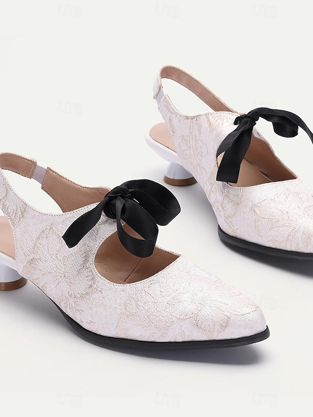 Slingback - Lace with Vintage Bow Elegant Women's Heels