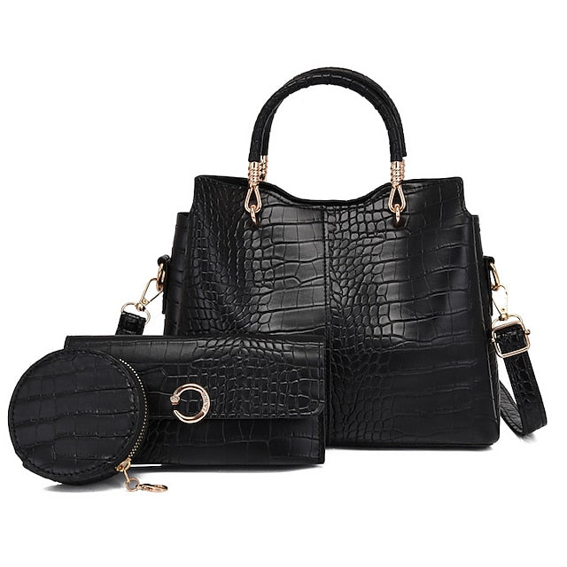 Bag Leather Going Women's out Set PU Purse Office Pcs 3