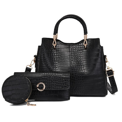 Bag Leather Going Women's out Set PU Purse Office Pcs 3