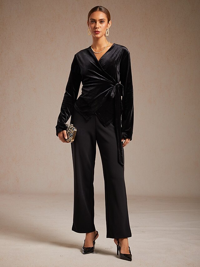 Women's Velvet Wrap Tops Dressy Tops Tie Front Solid Color