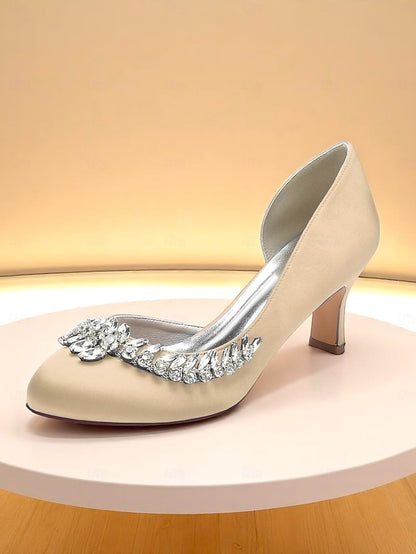 Silver Toe Satin Kitten Heels Low Round Heel Women's -