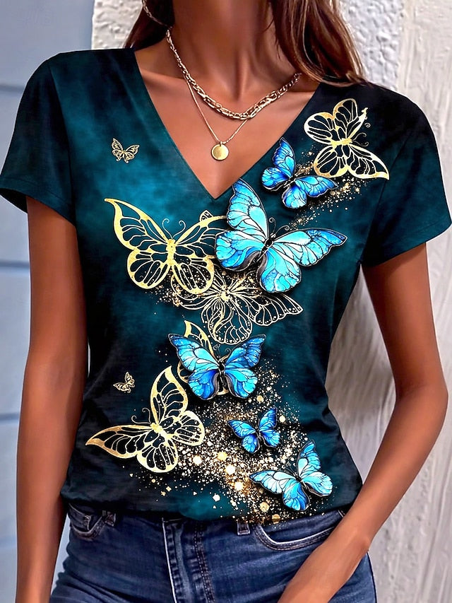 Women's T Shirt Print Graphic Leopard Butterfly Bohemia