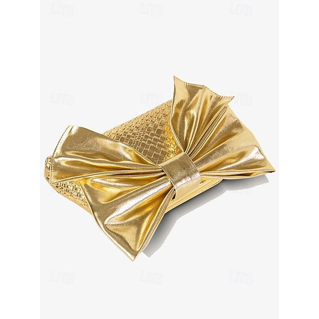 Oversized Faux Leather Bag Women's Clutch Bow with Gold