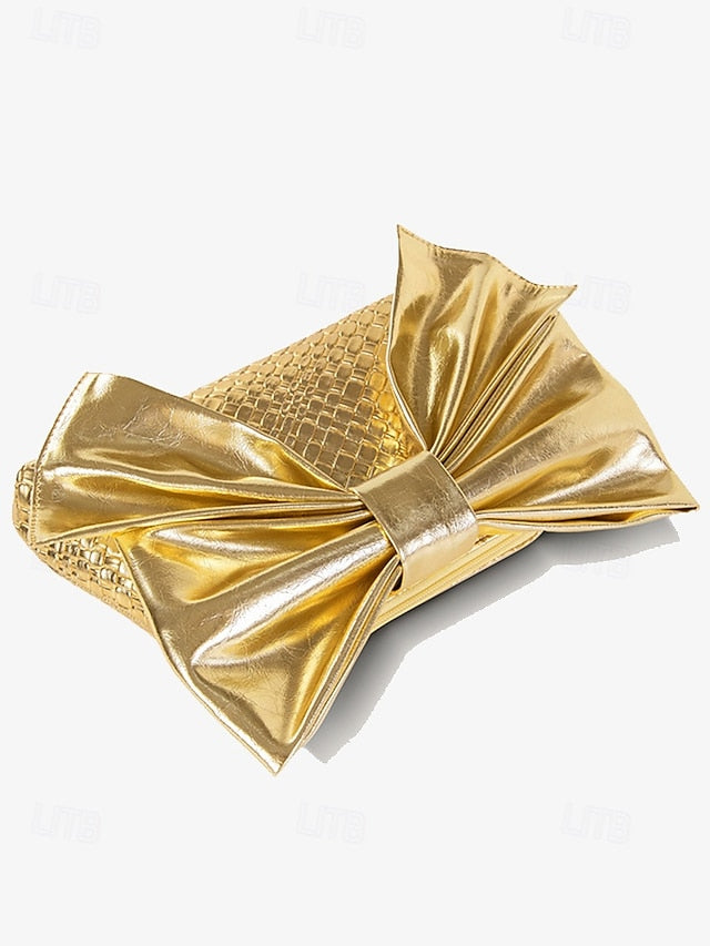 Leather Bow Faux Oversized with Clutch Bag Women's Gold