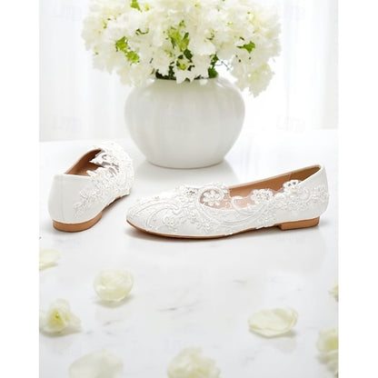 Vintage – Flats White Ballet Embroidered Lace Women's