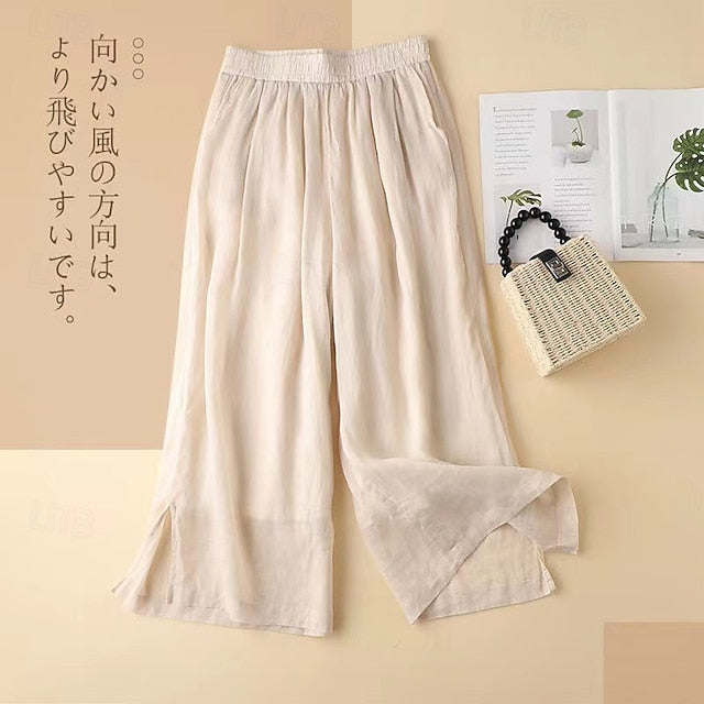 Women's Cotton Linen Pants Wide Leg Chinos Vacation
