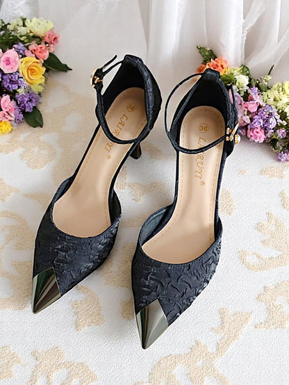 Satin and Accents Women's Beige Heels Toe Gold with Pointed