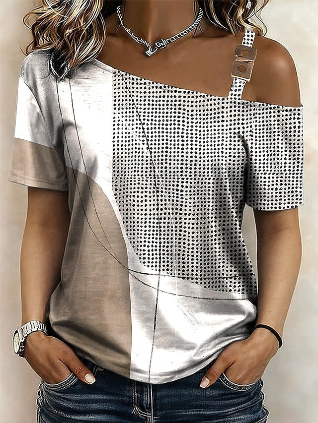 Women's T Shirt Tee Top Print Asymmetrical Graphic