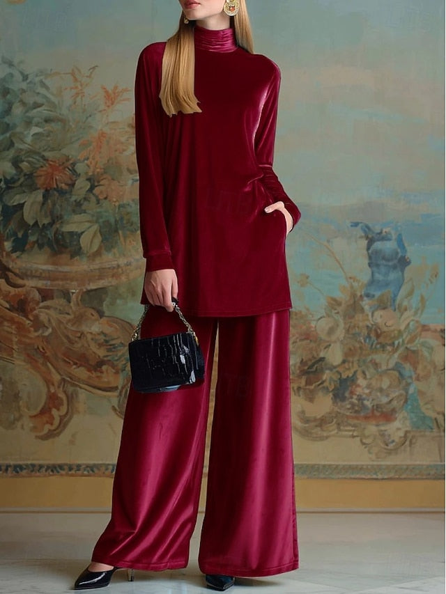 Women's Velvet Long Sleeve Elegant Formal Blue Black Wine