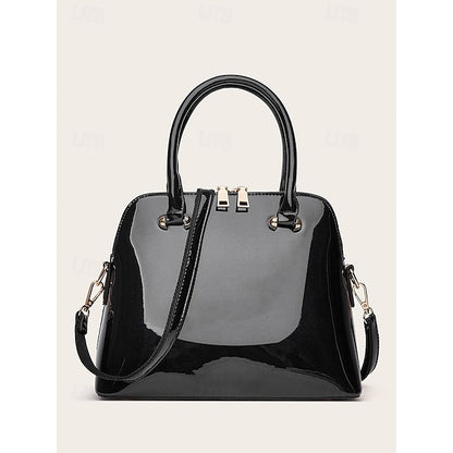 Women's Elegant Patent Shiny Tote Green Leather - Bag