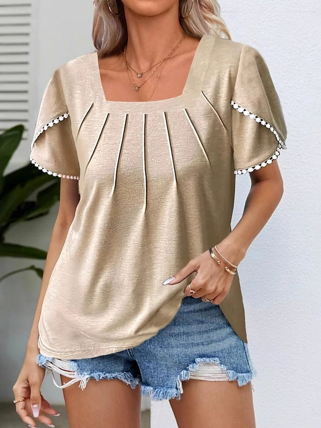 Women's Shirt Blouse Ruched Solid Color Plain Stylish