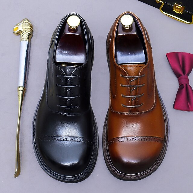 Toe Oxford Leather First Shoes- Cap Men's Genuine