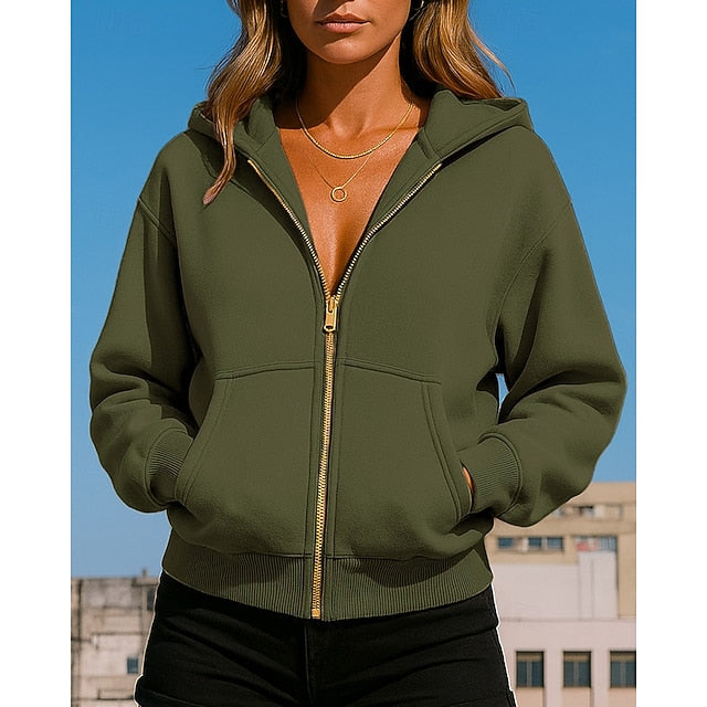 Women's Hoodie Jacket Zip Up Sweatshirt with Pockets Long
