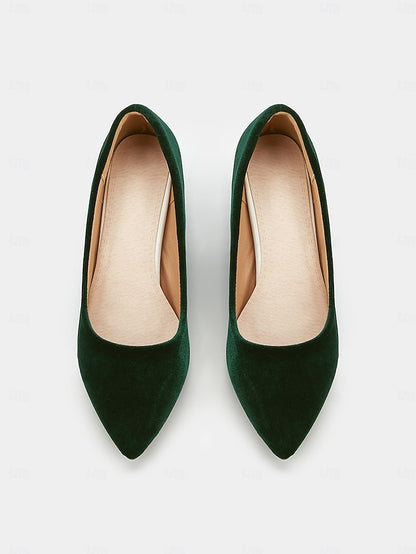 Block Green Heel Pointed Elegant - Women's Pumps Toe Velvet