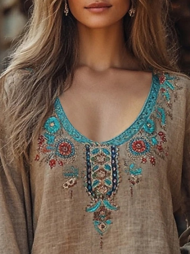 Women's Western Blouse Boho Shirt Blouse Print Flower Boho
