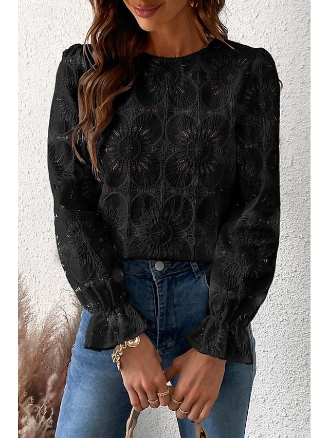 Women's Lace Shirt Blouse Lace Plain Active Casual Long