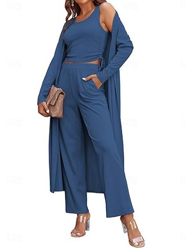 Women's Pants Sets Long Sleeve Round Neck Solid Color
